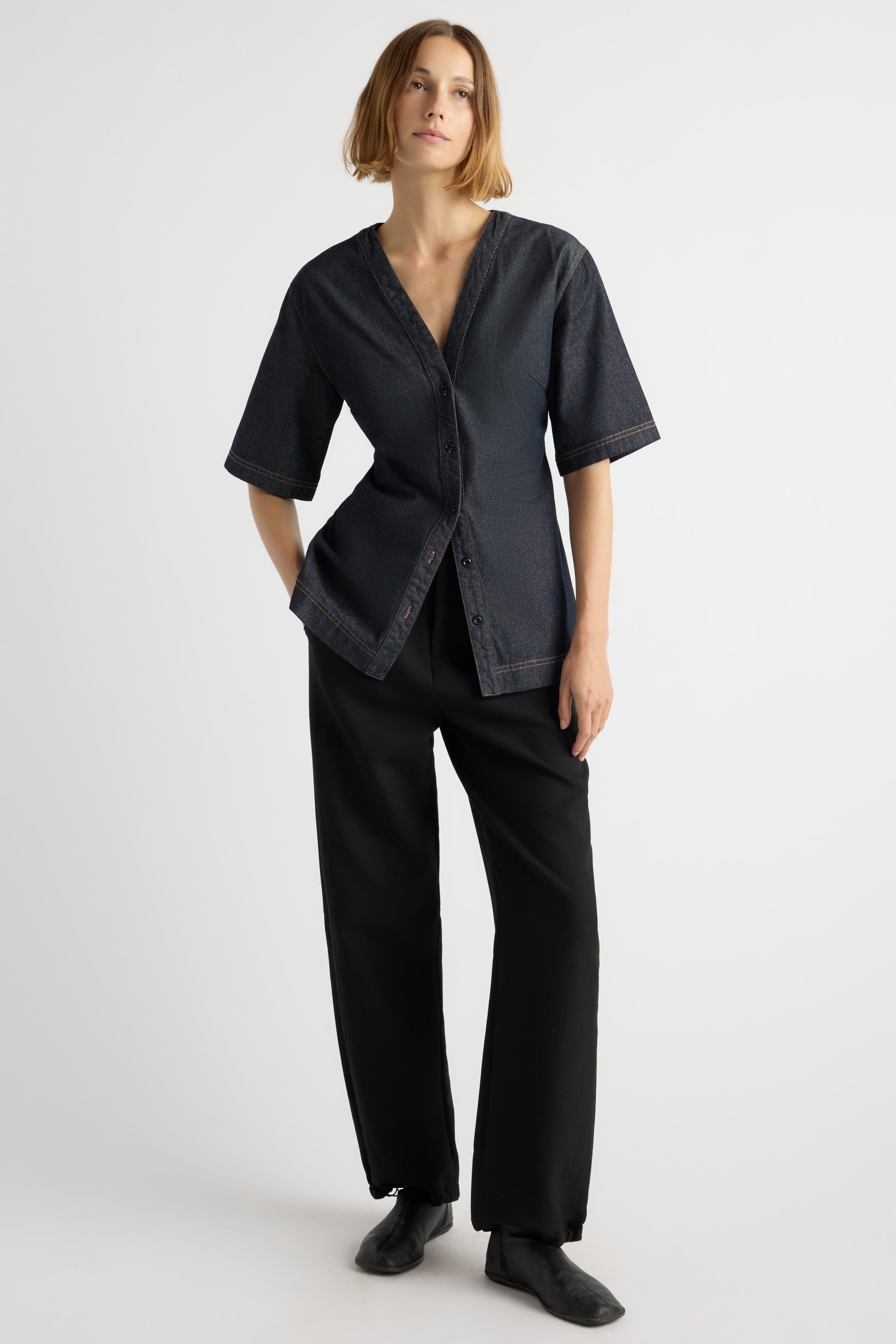 Emma Cinch-Waist Denim Shacket - Image 3