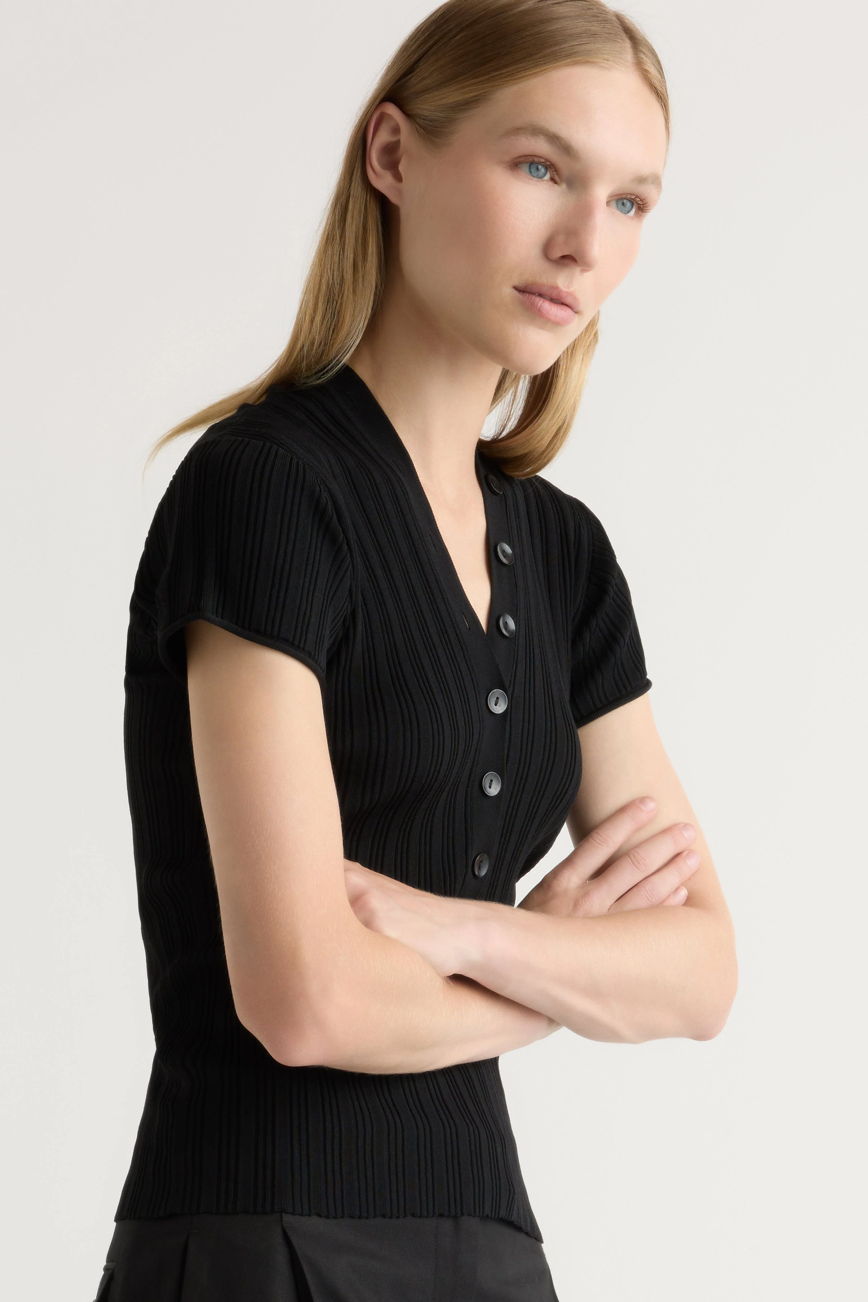 Jeni Button V-Neck Sweater Top - Image 4