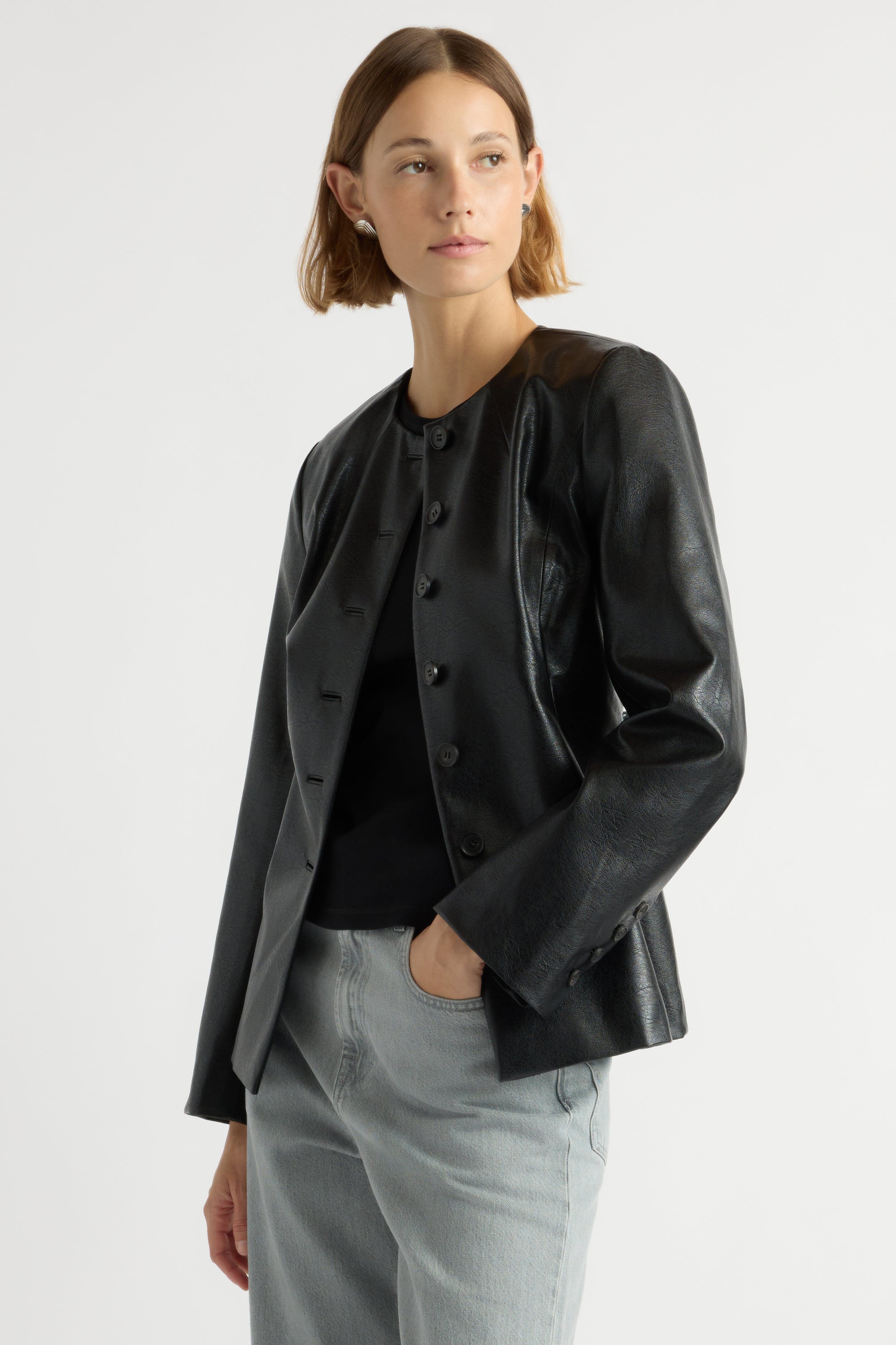 Maddox Sculpted Vegan Leather Blazer - Image 4