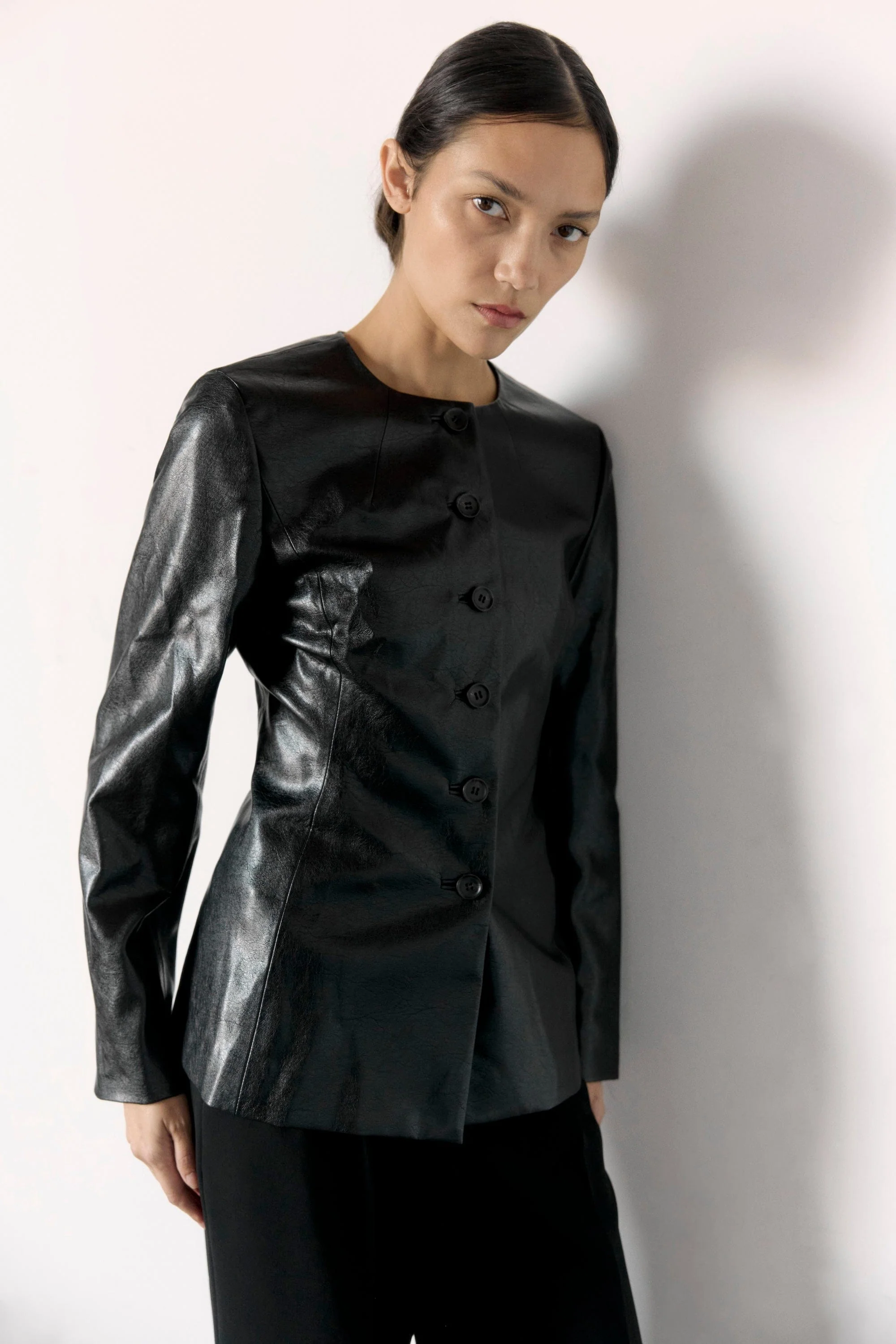 Maddox Sculpted Vegan Leather Blazer - Image 8