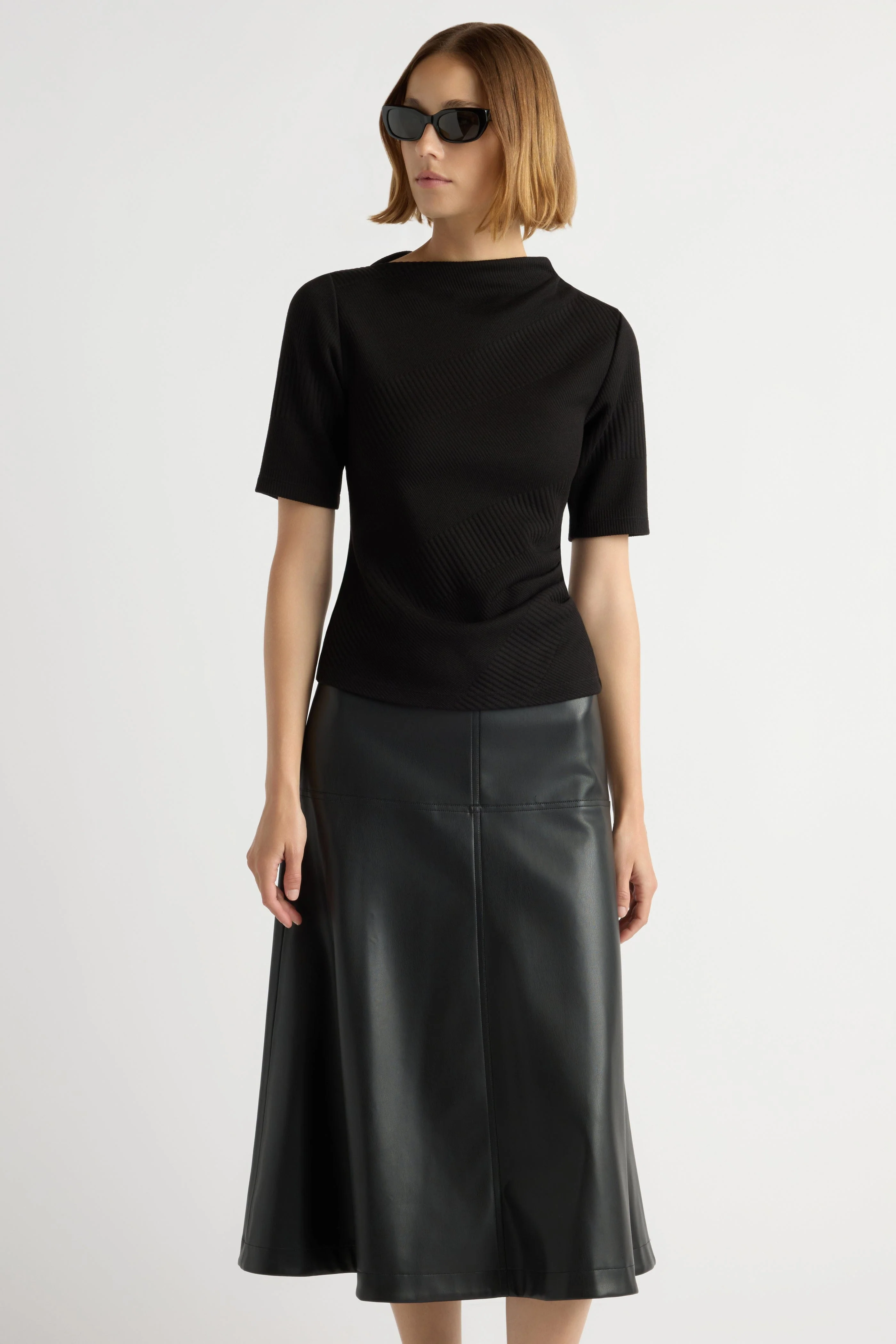 Pauline Ribbed Asymmetric-Neck Top - Image 3