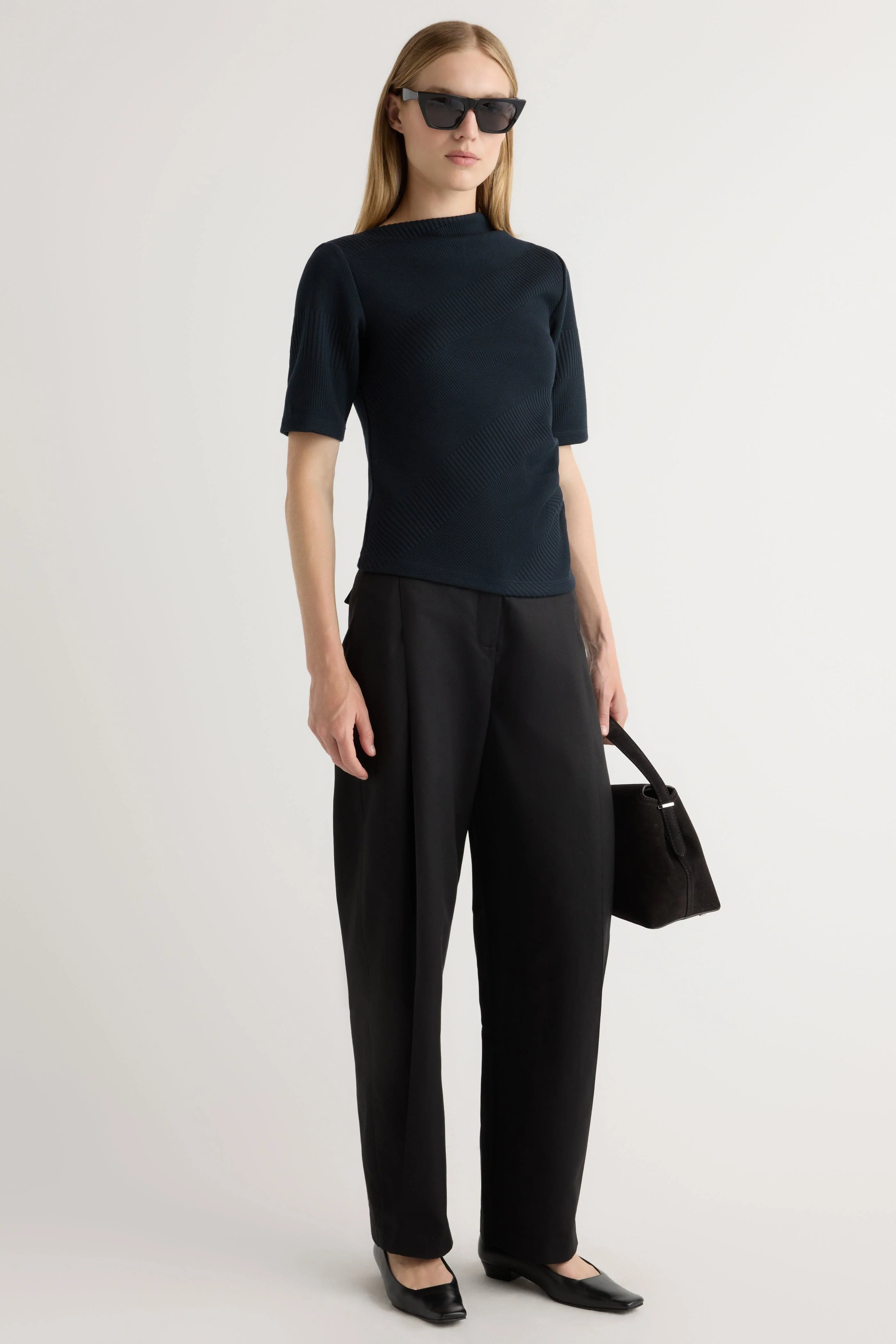 Pauline Ribbed Asymmetric-Neck Top - Image 3