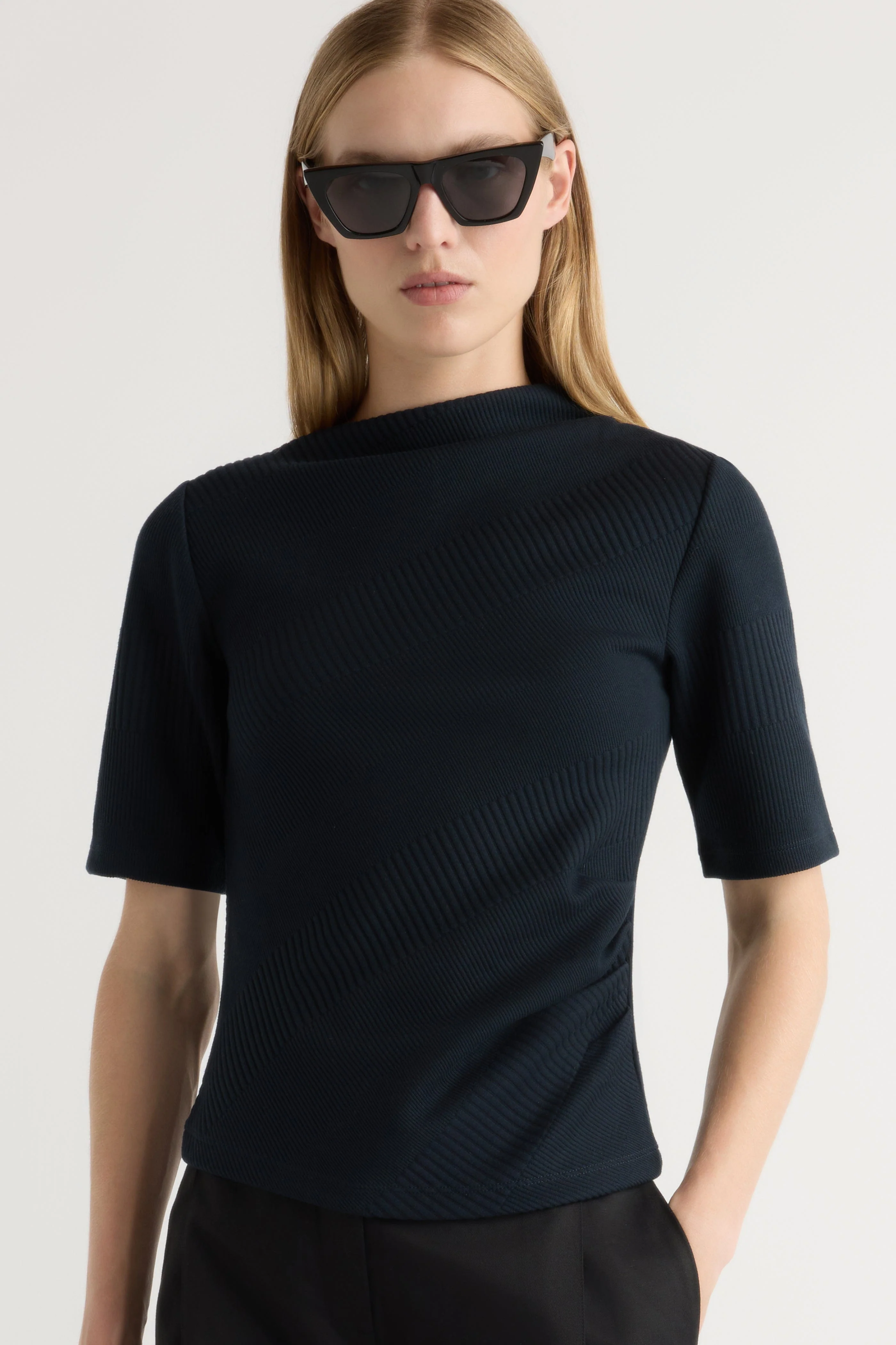 Pauline Ribbed Asymmetric-Neck Top - Image 4